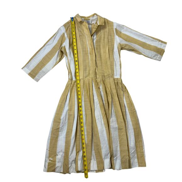 Vintage 50s Donovan-Galvani Yellow Striped Shirtwaist Dress Cotton Voile As Is - Picture 10 of 16